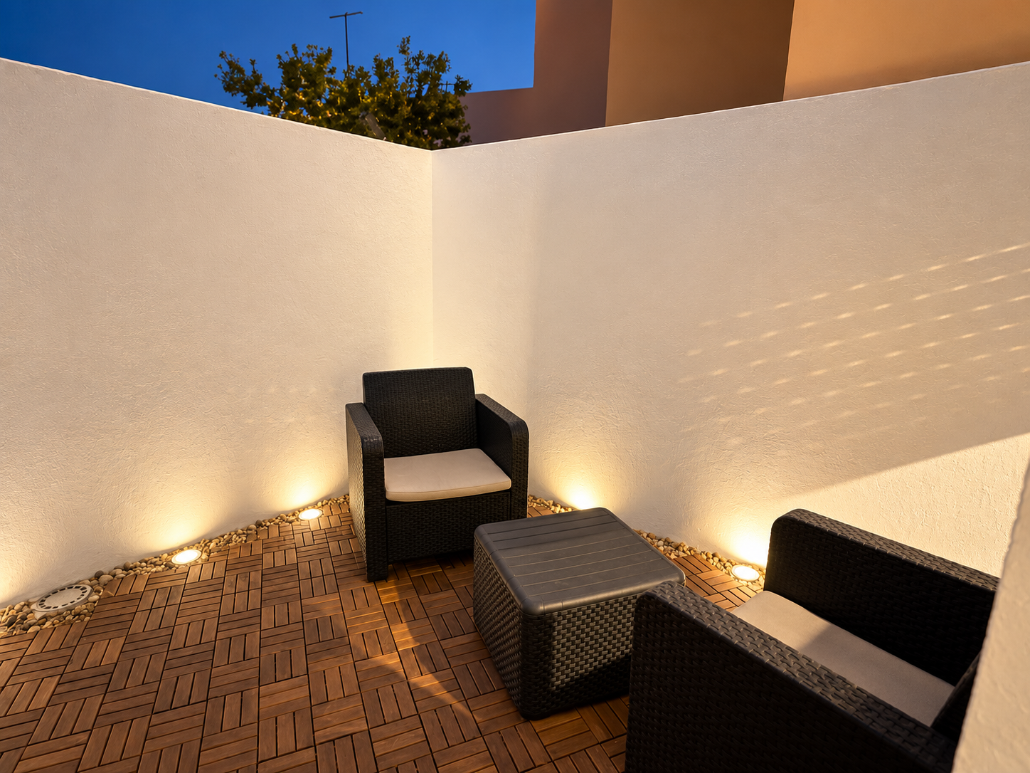 Patio setup on a summer night